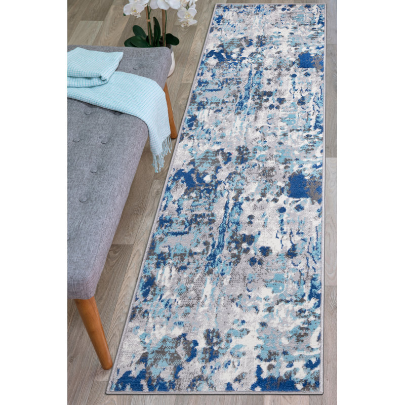 Steelside™ Chisinau Machine Woven Performance Blue/Gray/Ivory Rug